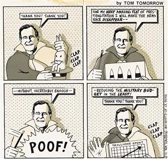 TOM TOMORROW (1961-) President George H. W. Bush performing magic.